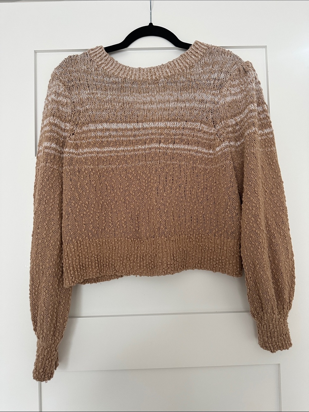J. Crew Taupe and Cream Textured Crewneck Sweater